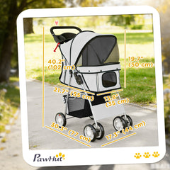 Pet Stroller with Reflective Strips, Foldable Cat Stroller with 360° Swivel Wheels for Small Dogs and Cats, Blue