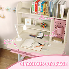 Kids Desk and Chair Set with Tilting Desktop, Adjustable Height, Drawer and Shelves for Boys Girls Ages 3-12, Grey