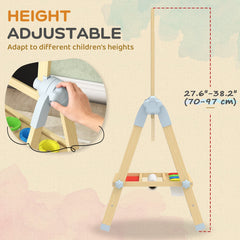 Wooden Art Easel, Double Sided Kids Easel with Height Adjustable Chalkboard and Magnetic Whiteboard, Natural