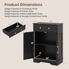 Floor Storage Cabinet with Doors Modern Buffet Sideboard with Drawer and Adjustable Shelf-Black