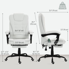 7-Point Vibrating Massage Chair, Reclining Office Chair with Footrest, Reclining Back, Adjustable Height, White