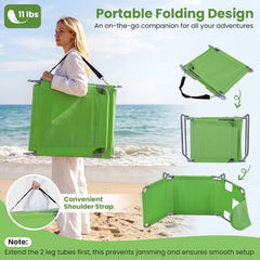 Folding Beach Lounge Chair with Adjustable Backrest for Lawn-Green