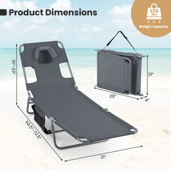 Folding Beach Lounge Chair with Adjustable Backrest for Lawn-Gray