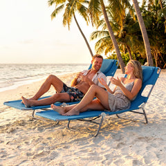Folding Beach Lounge Chair with Adjustable Backrest for Lawn-Blue