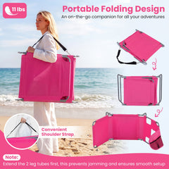 Folding Beach Lounge Chair with Adjustable Backrest for Lawn-Pink