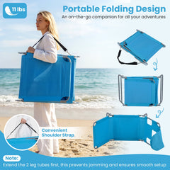 Folding Beach Lounge Chair with Adjustable Backrest for Lawn-Turquoise
