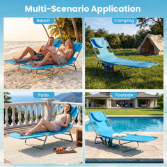 Folding Beach Lounge Chair with Adjustable Backrest for Lawn-Turquoise