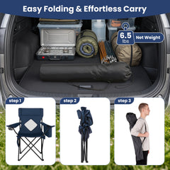 Folding Camping Chair with Mesh Fabric Backrest Solid Metal Frame and Carrying Bag-Blue