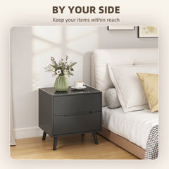 Nightstand, Bedside Table with 2 Drawers, Modern Side End Table with Solid Wood Legs for Bedroom, White