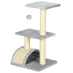 28" Cat Tree with Scratching Post, Pad, Toy Ball for Indoor Cats, Light Grey