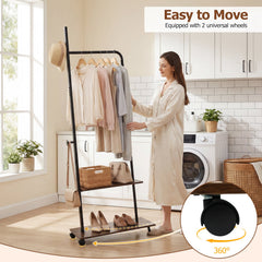 Freestanding Clothing Rack with Wheels and Storage Shelves for Entryway and Bedroom-Rustic Brown
