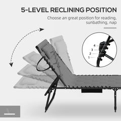 Folding Chaise Lounge with Reclining Back, 25.6" x 74" x 14.2", Grey