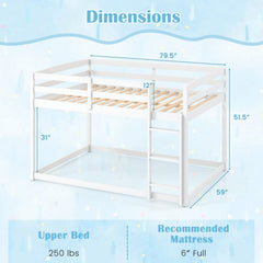 Full Over Full Bunk Bed with Integrated Ladder and Safety Guardrails Solid Wood-White