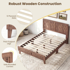 Full Size Mid Century Platform Bed with Woven Headboard and Footboard, 6.5 Inch Low Profile