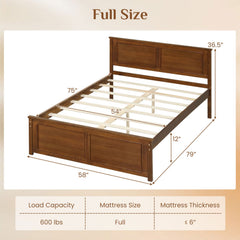 Full Size Solid Wood Farmhouse Bed Frame with Panelled Headboard and Footboard, 600 lb Capacity