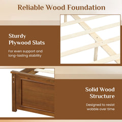 Full Size Solid Wood Farmhouse Bed Frame with Panelled Headboard and Footboard, 600 lb Capacity