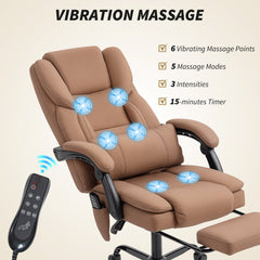 Office Chair with Massage, Pet-Friendly Faux Leather Reclining Desk Chair with Lumbar Support, Footrest, Black