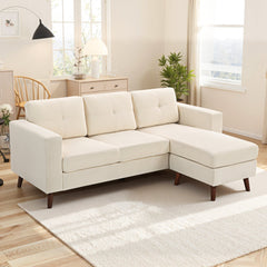 Sectional Sofa with Changeable Chaise Lounge, 3 Seat L-Shaped Small Space Sofa, Upholstered Couch for Small Space, Dark Grey
