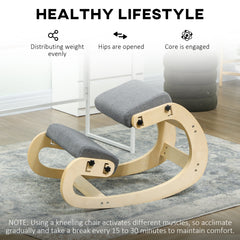 Ergonomic Kneeling Chair, Adjustable Rocking Wood Kneeling Stool, Desk Chair, Improve Posture, Cream White