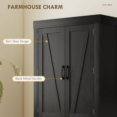 72" Kitchen Pantry Cabinet, Farmhouse Kitchen Storage Cabinet with 4 Barn Doors, 6 Door Shelves, Drawer, Black