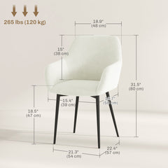 Dining Chairs Set of 2, Velvet-look Fabric Upholstered Kitchen Chairs with Backrest, Armrests and Steel Legs, Cream White