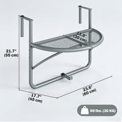 Adjustable Balcony Hanging Railing Table, Metal Mounting Mini Wall Desk Storage Rack, Outdoor Flower Stand Serving Table Half Round, Grey