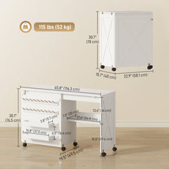 Sewing Machine Table on Wheels, Folding Craft Table with 2 Bins, Storage Shelf, 18 Pegs, Lockable Wheels, Brown