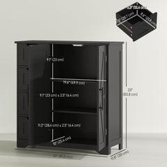Bathroom Floor Cabinet, Farmhouse Bathroom Storage Cabinet with Adjustable Shelf, Black