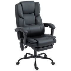 Office Chair with Massage, Pet-Friendly Faux Leather Reclining Desk Chair with Lumbar Support, Footrest, Black