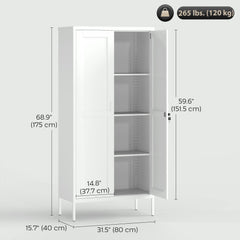 Office Storage Cabinet, Lockable Filing Cabinet with 3 Adjustable Shelves and 2 Doors for Home Office, Garage, White