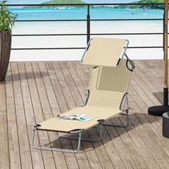 Outdoor Lounge Chair with Sun Shade for Beach, Camping, Hiking, Backyard, Beige