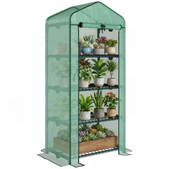 Portable Greenhouse Outdoor Hot House with 4 Tier Shelves, Steel Frame, PE Cover, 28" x 20" x 63" , White