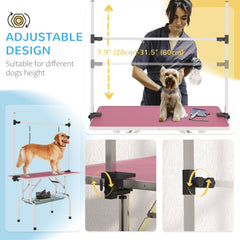 Adjustable Dog Grooming Table with 2 Safety Slings, Storage Basket, Black