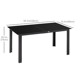 Aluminium Outdoor Dining Table for 6, 59" x 35" Rectangle Patio Table with Tempered Glass Tabletop, for Garden, Backyard, Lawn, Balcony, Black