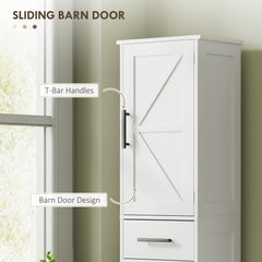 67" Tall Bathroom Cabinet, Narrow Bathroom Storage Cabinet with Drawer, Barn Doors and Adjustable Shelves, Black