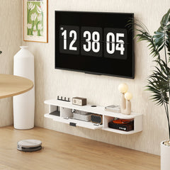 47" Floating TV Stand for TVs up to 50 Inch, Wall Mounted Media Console with Flip Drawer and 2 Open Shelves, Walnut