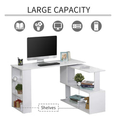 L Shaped Desk, 360° Rotating Corner Desk, Computer Writing Table Workstation with Storage Shelf for Home Office, Black