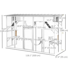 Large Outdoor Catio with Condos, Platforms, Doors, Ladders, Weather-Resistant Roof, Grey