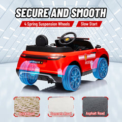 12V Kids Electric Fire Truck w/ Remote Control, Spring Suspension, Transport Wheel, Siren, Music, Light, Horn, Red