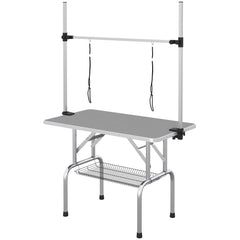 Adjustable Dog Grooming Table with 2 Safety Slings, Storage Basket, Black