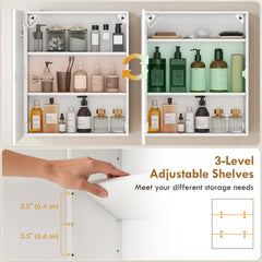 Bathroom Medicine Cabinet with Lights, Wall Mounted Mirror Cabinet with Demister Pad, Adjustable Shelves, White