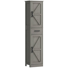 67" Tall Bathroom Cabinet, Narrow Bathroom Storage Cabinet with Drawer, Barn Doors and Adjustable Shelves, Black