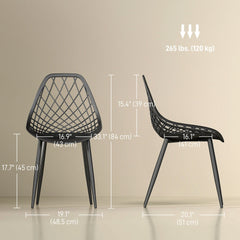Modern Dining Chairs Set of 4, Plastic Kitchen Chairs with Hollow Backrest and Metal Legs for Living Dining Room, Black