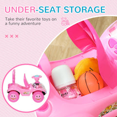 Toddlers Push Car with Horn, Light, Music, Anti-Over-Backwards Device, Steering Wheel, Under Seat Storage, Pink