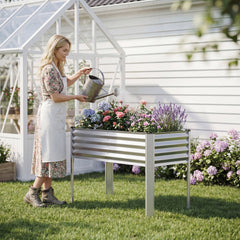 Galvanized Raised Garden Bed with Legs 46 inches x 24 inches x 31 inches Metal Elevated Planter Box-Silver