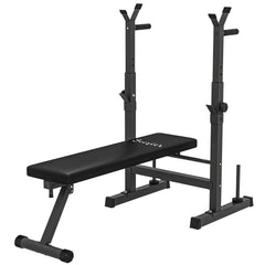 Adjustable Weight Bench, Foldable Bench Press with Barbell Rack and Dip Station for Home Gym, Strength Training Multiuse Workout Bench, Black
