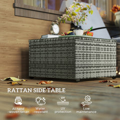24.4" Patio Wicker Coffee Table, PE Rattan Outdoor Side Table with Tempered Glass Top, Black