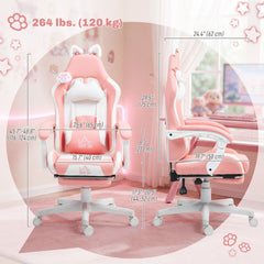 Cute Racing Gamer Chair, Faux Leather Gaming Chair with Footrest, Headrest and Lumbar Support, Black