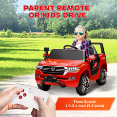 12V Toyota LAND CRUISER Licensed Kids Car w/ Remote Control, Four Wheel Spring Suspension, Soft Start, LED Light, Red