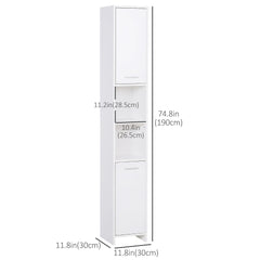 Tall Bathroom Vanities, Narrow Bathroom Cabinets with 2 Doors, Open Compartment and Adjustable Shelves, White